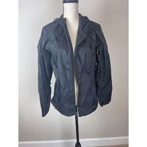Eddie Bauer Women's Black Hooded Windbreaker Jacket Med Long Sleeve Sz Med